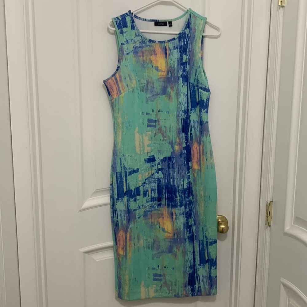 Multicolored teal and blue sleeveless midi dress by APT.9. Size 10